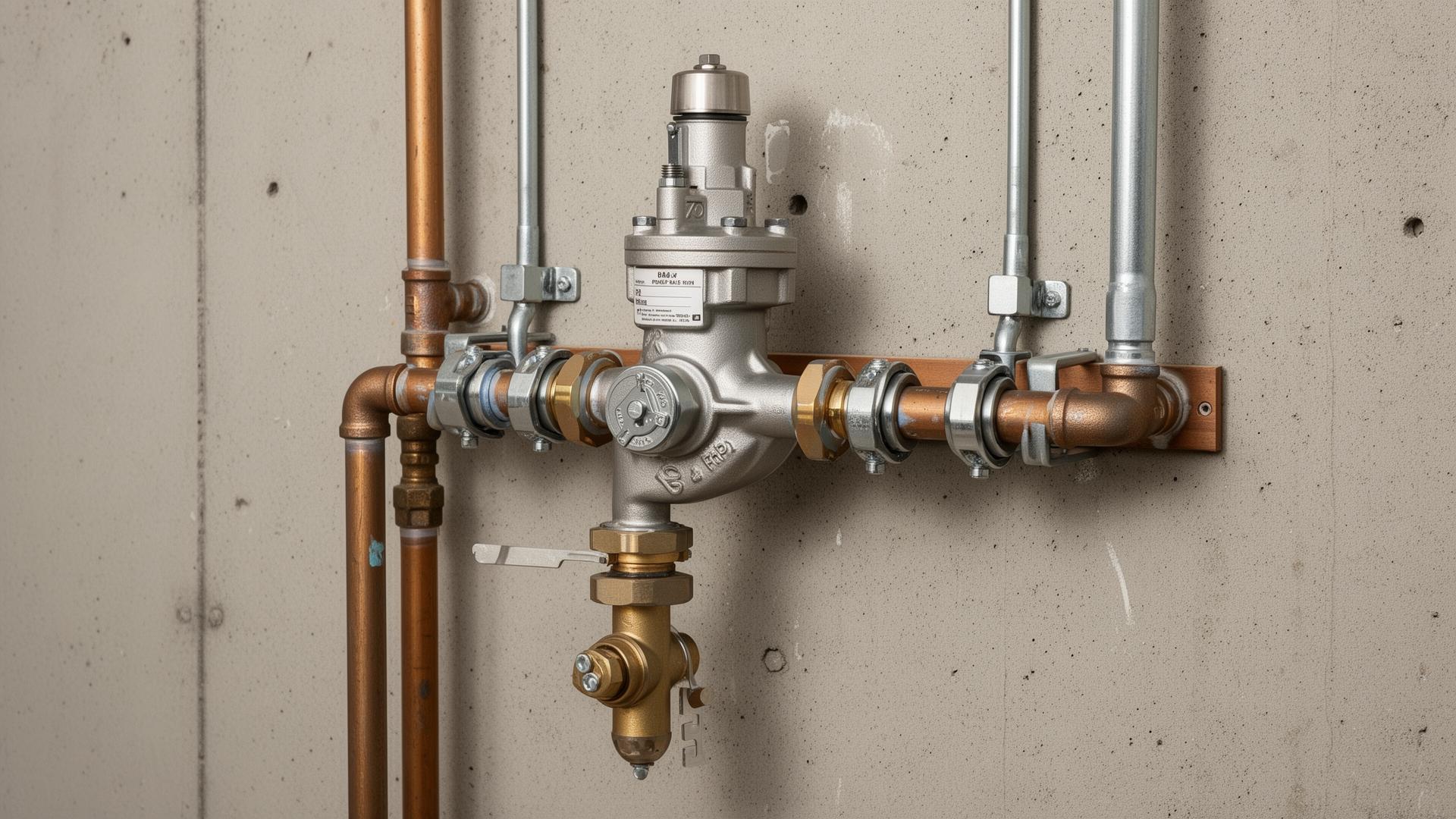Completed backflow preventer installation with proper pipe supports