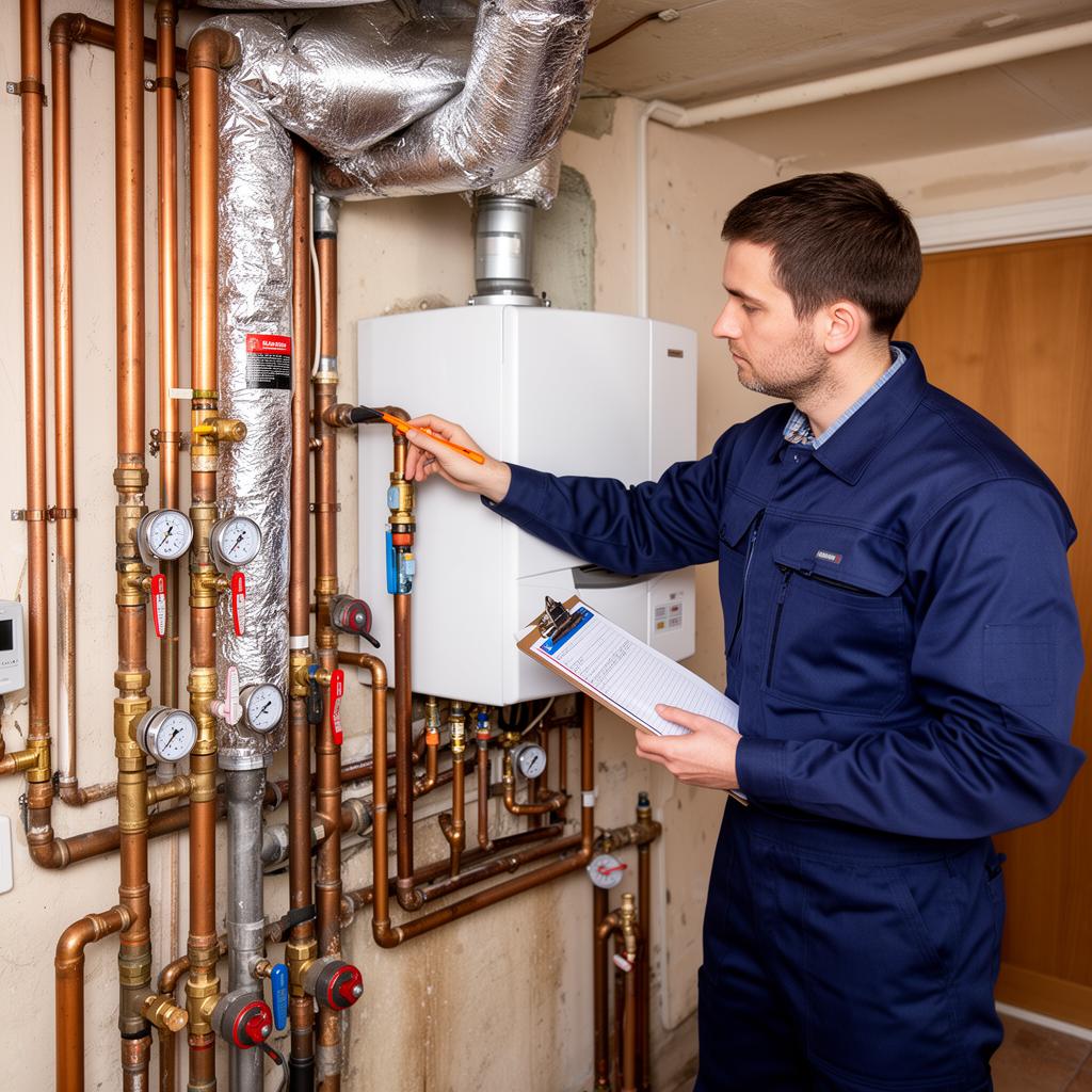 Technician performing boiler assessment