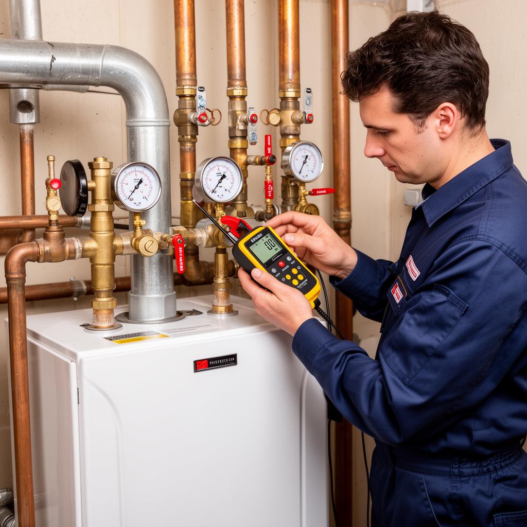 Technician testing newly installed boiler