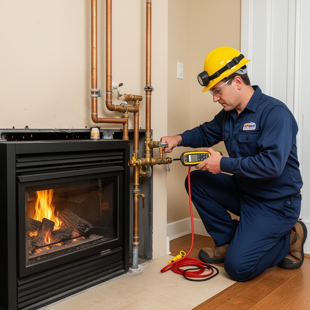 Gas fitter connecting gas line in Coquitlam home