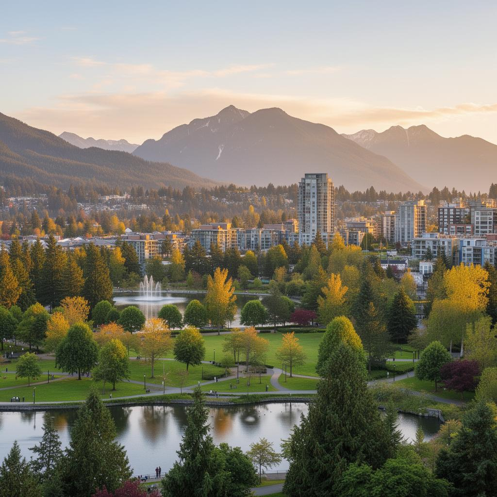 Coquitlam park with mountains in the background