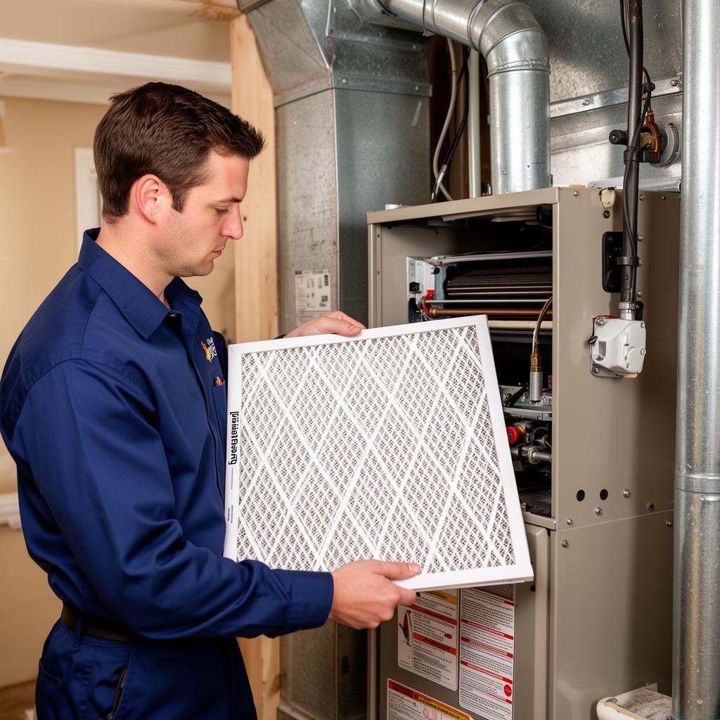 Furnace filter replacement during maintenance visit