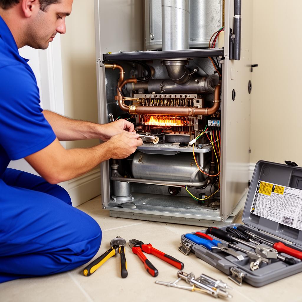 Furnace repair work in progress
