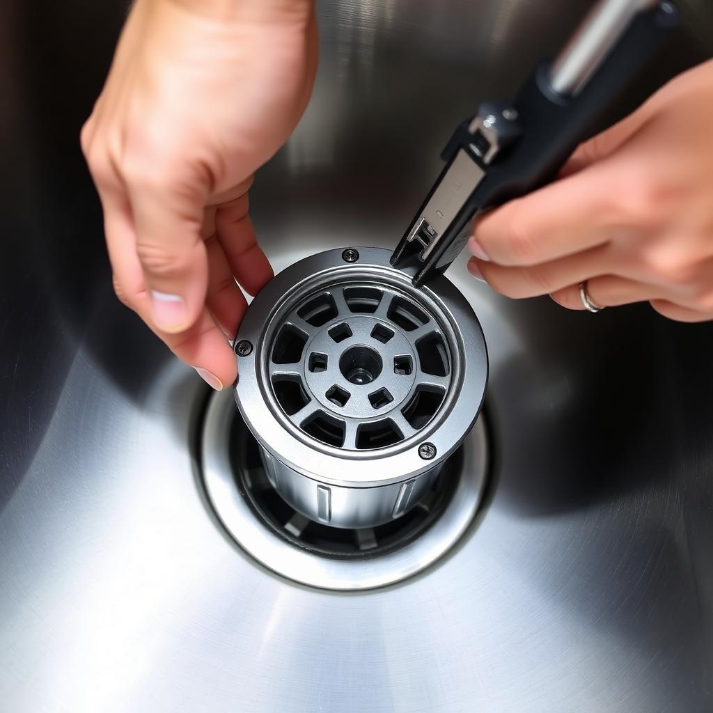 Garburator being mounted into kitchen sink drain