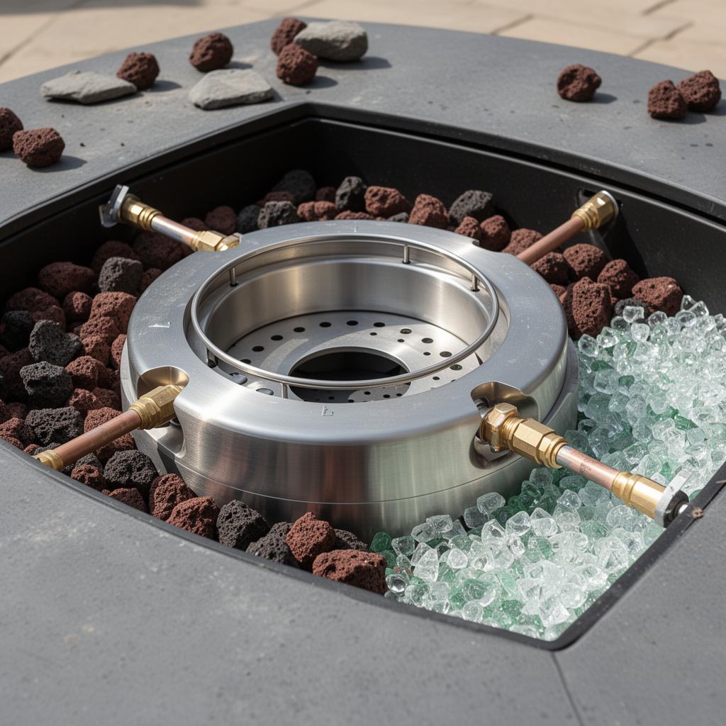 Gas fire pit burner system installation