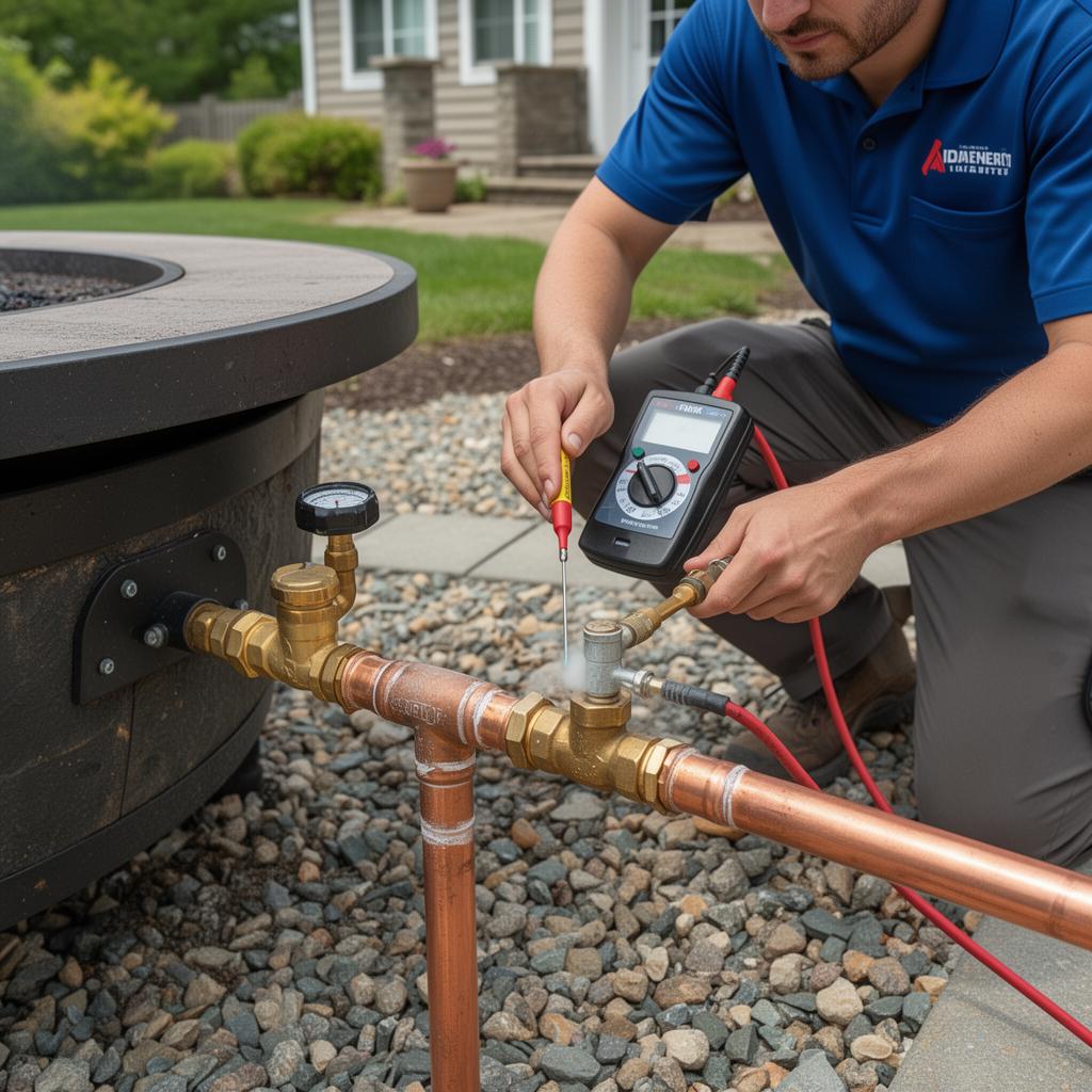 Gas line testing for fire pit