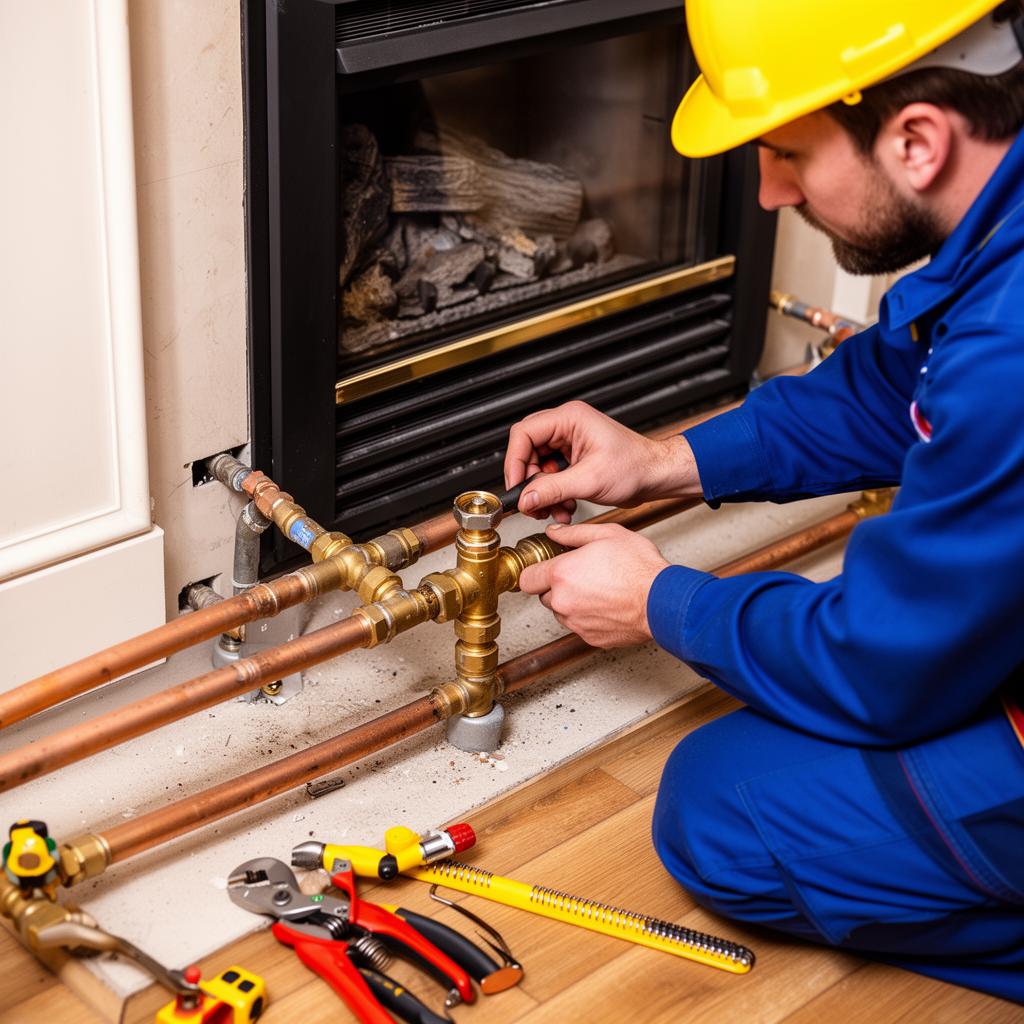 Gas line installation for fireplace