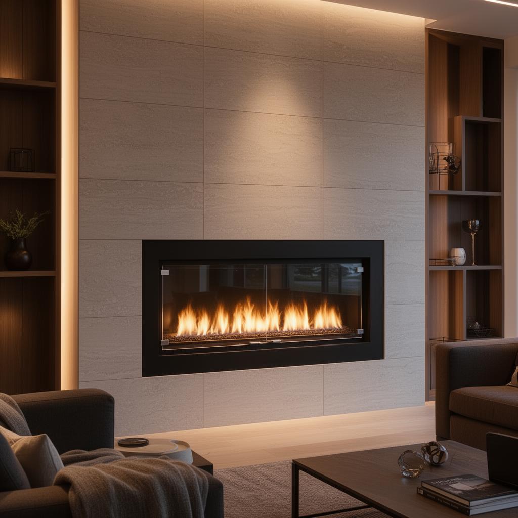 Modern gas fireplace with linear flame design