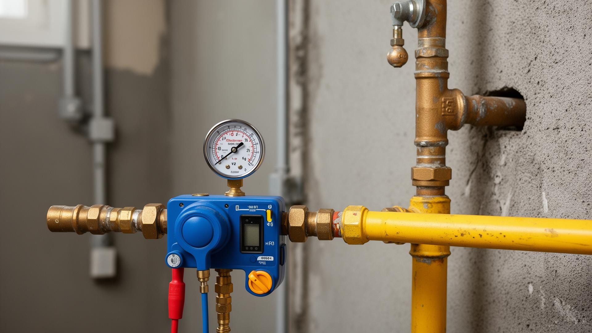 Gas pressure testing equipment on a residential natural gas line