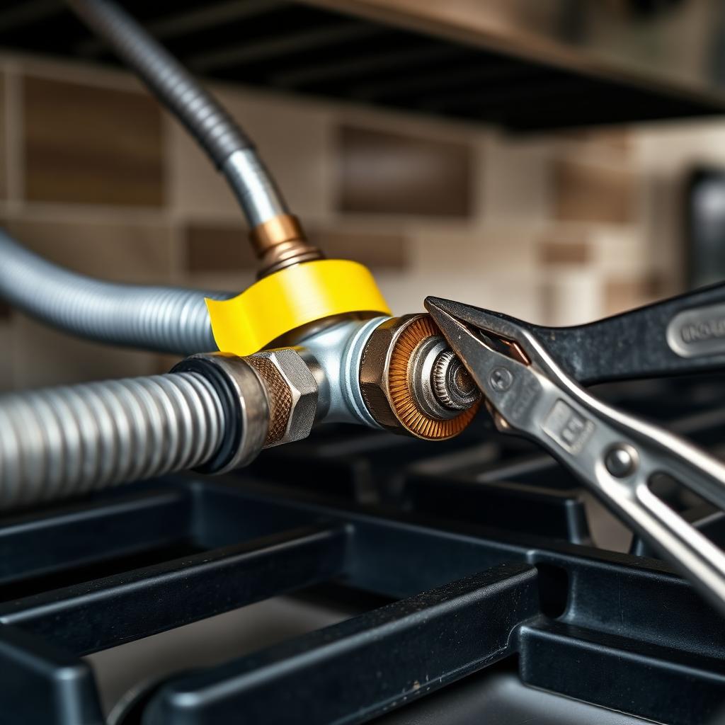 Gas range flexible connector installation detail