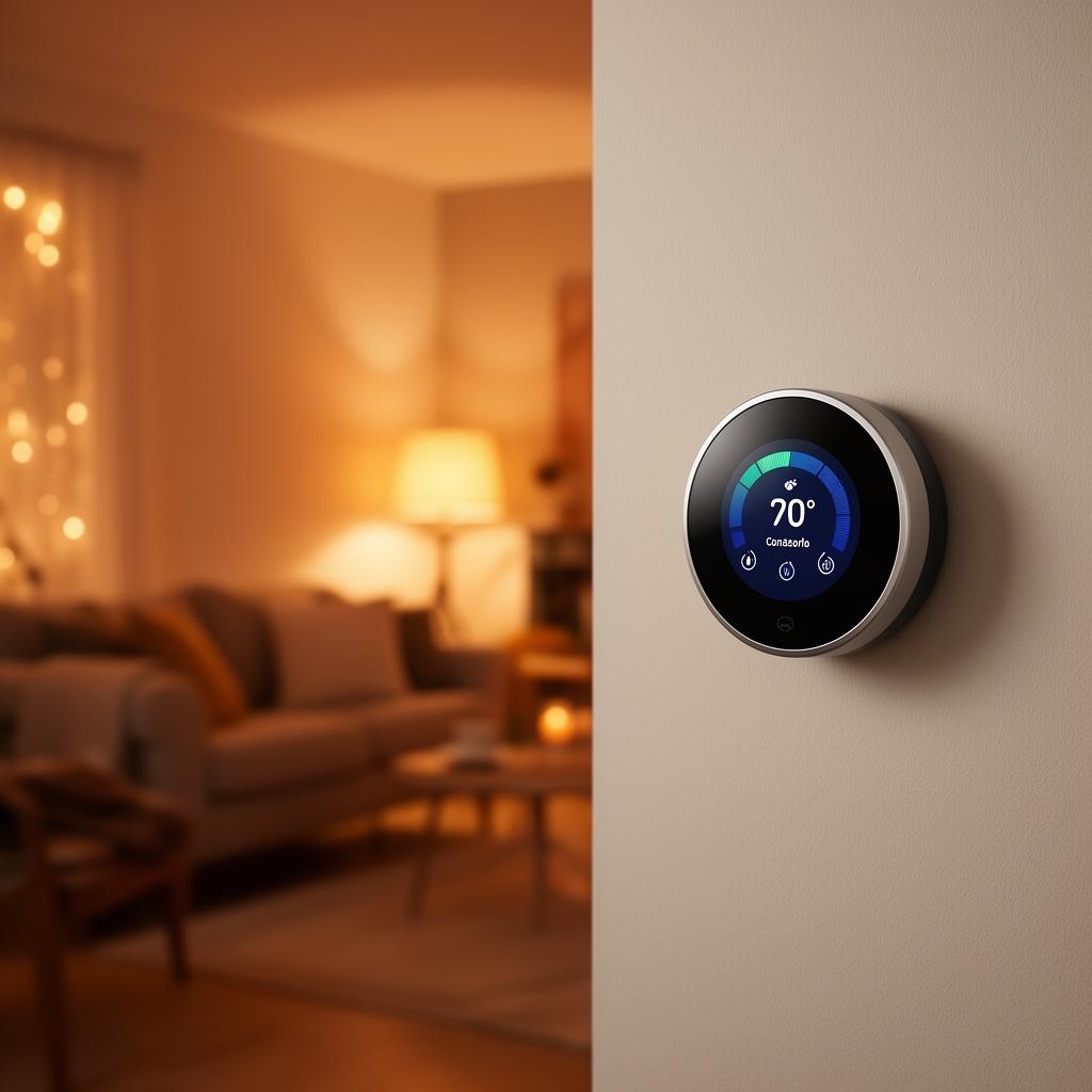 Modern thermostat controlling home heating system
