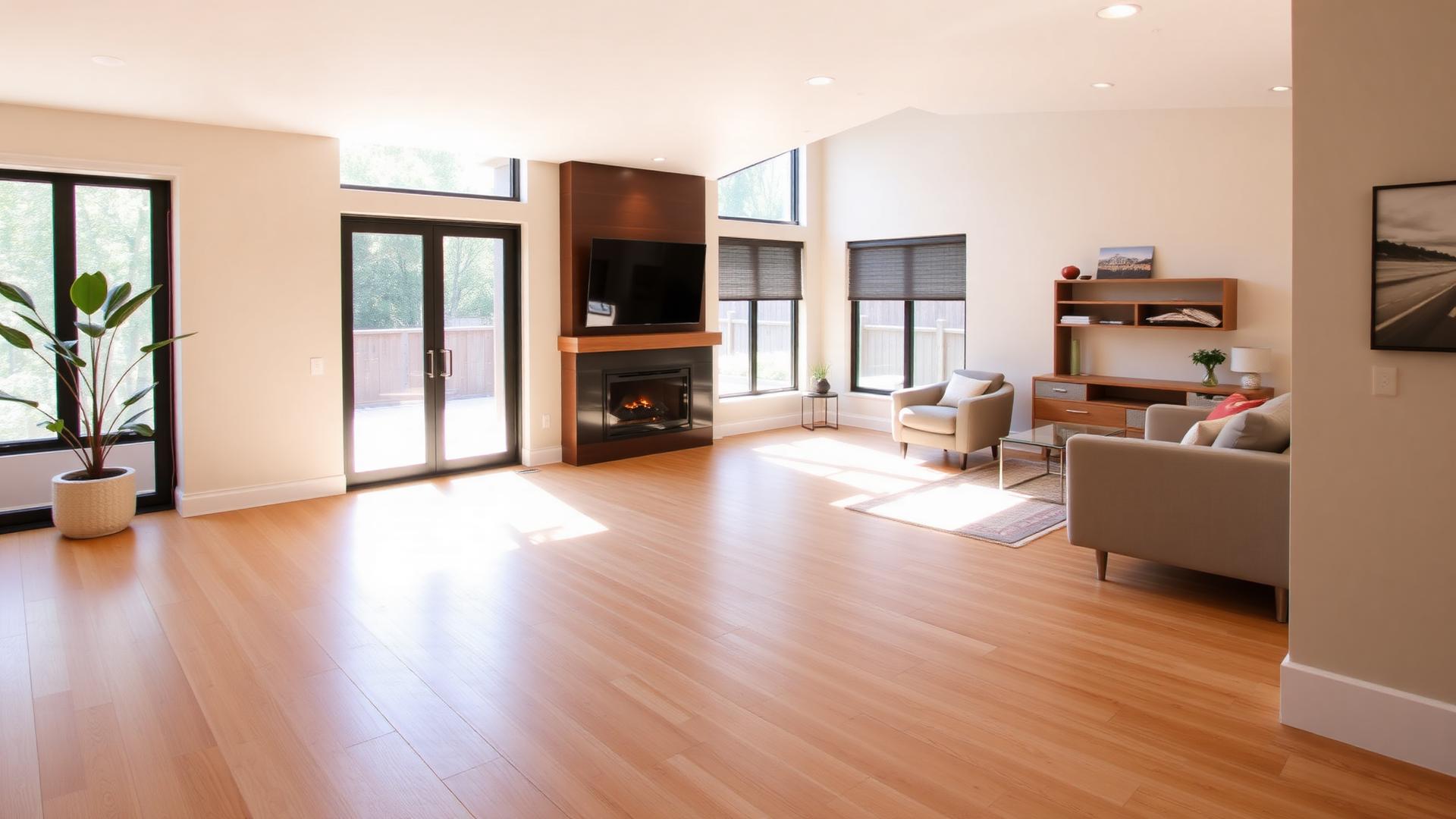 Modern room with hydronic radiant floor heating