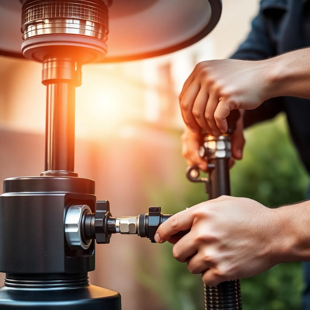 Technician installing gas patio heater connections