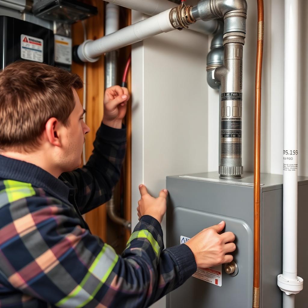 Gas fitter working on residential gas line in Port Coquitlam