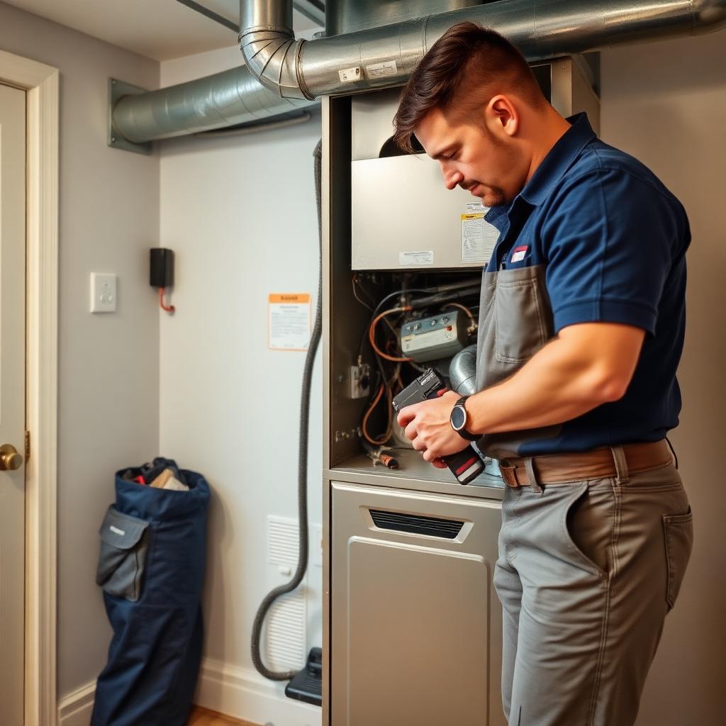 Heating contractor servicing furnace in Port Coquitlam