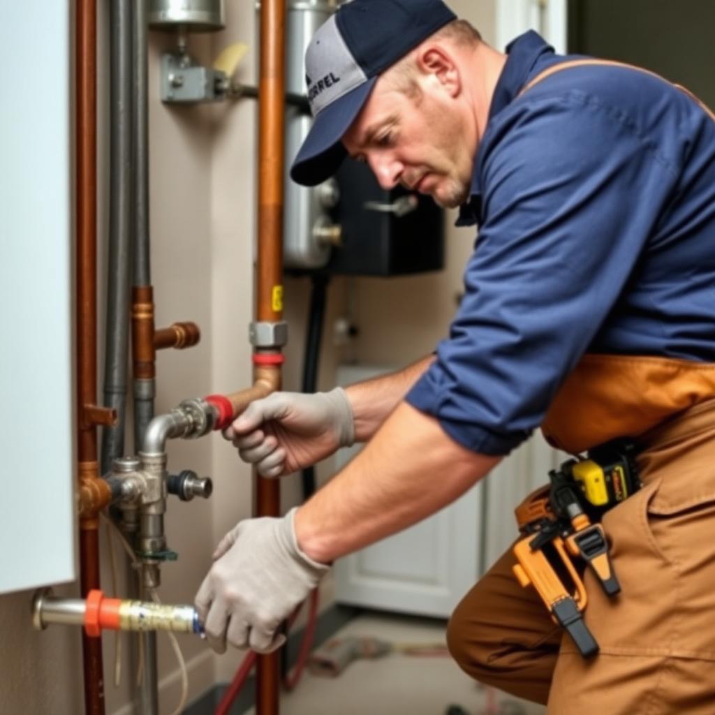 Gas fitter connecting gas line in Port Moody home