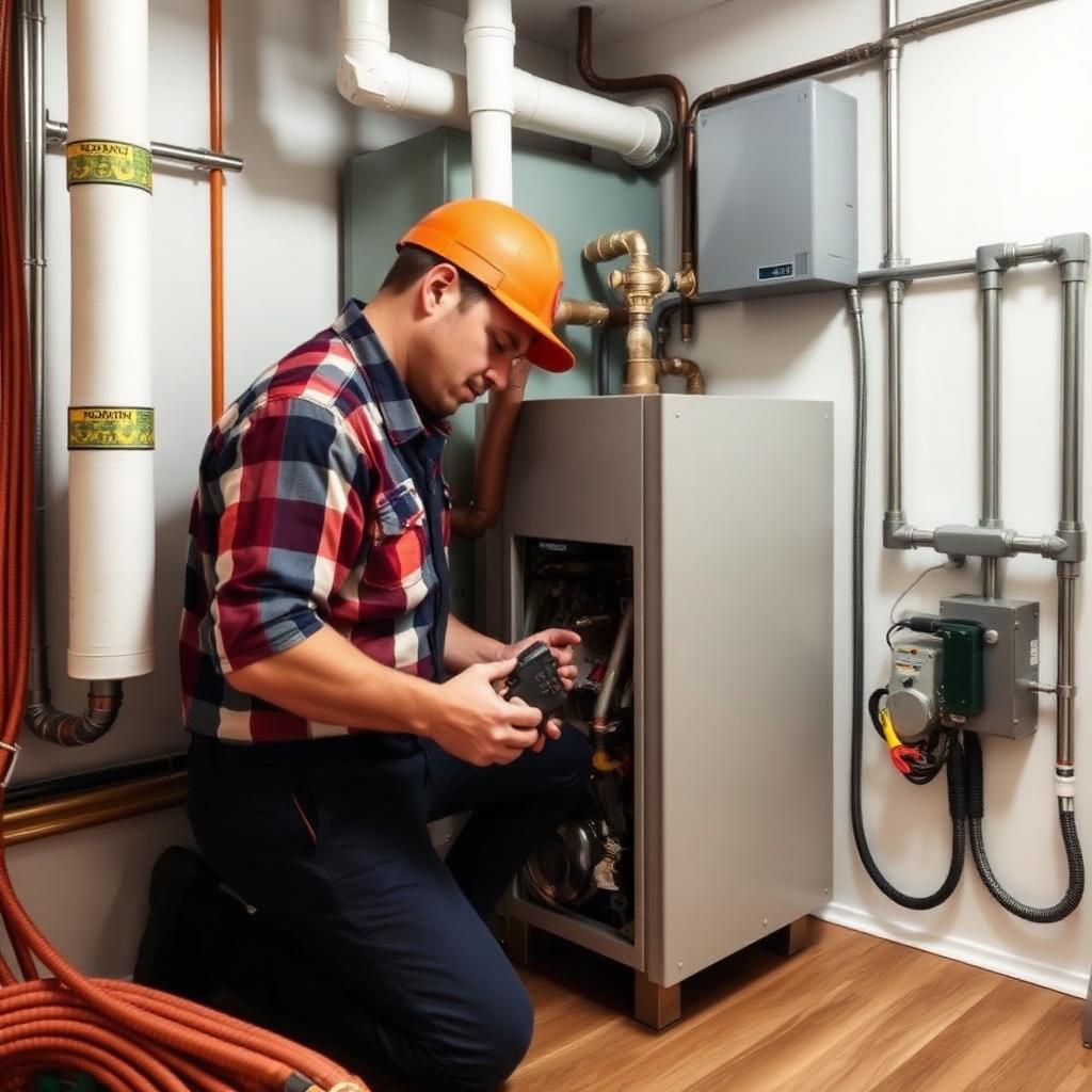 Heating contractor servicing furnace in Port Moody