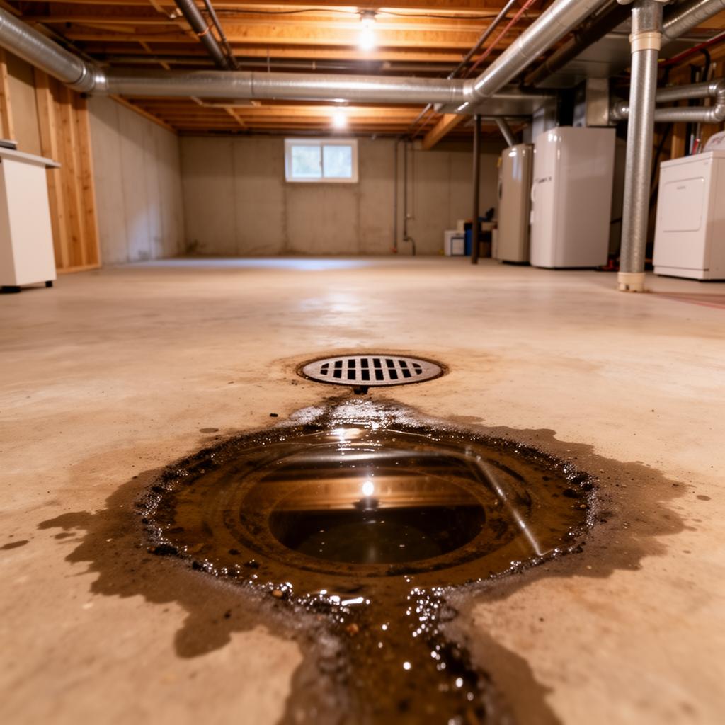 Sewer backup in basement floor drain
