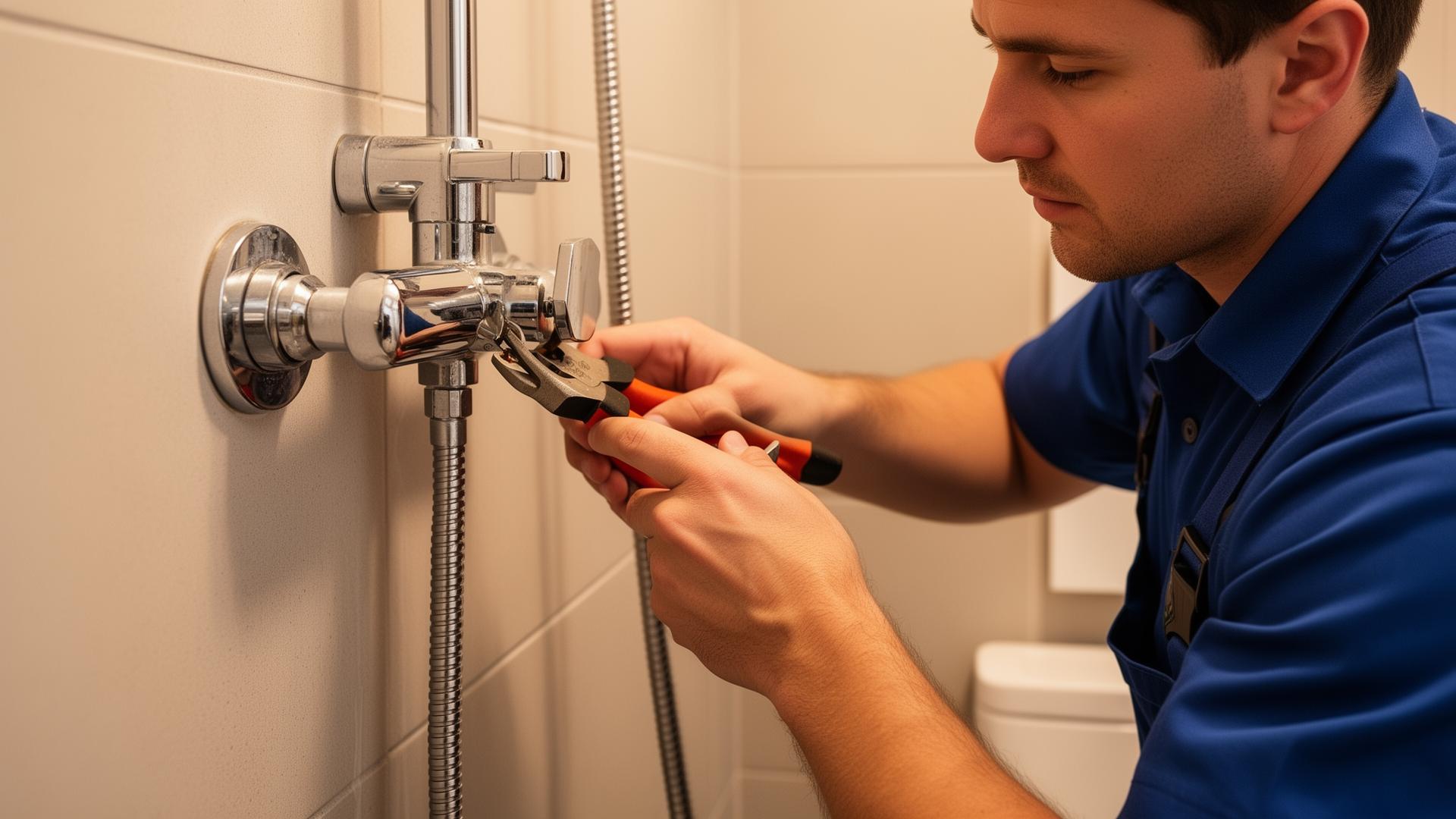 Plumber diagnosing shower valve issue