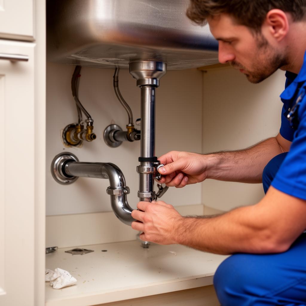 Under-sink plumbing repair and drain connection work