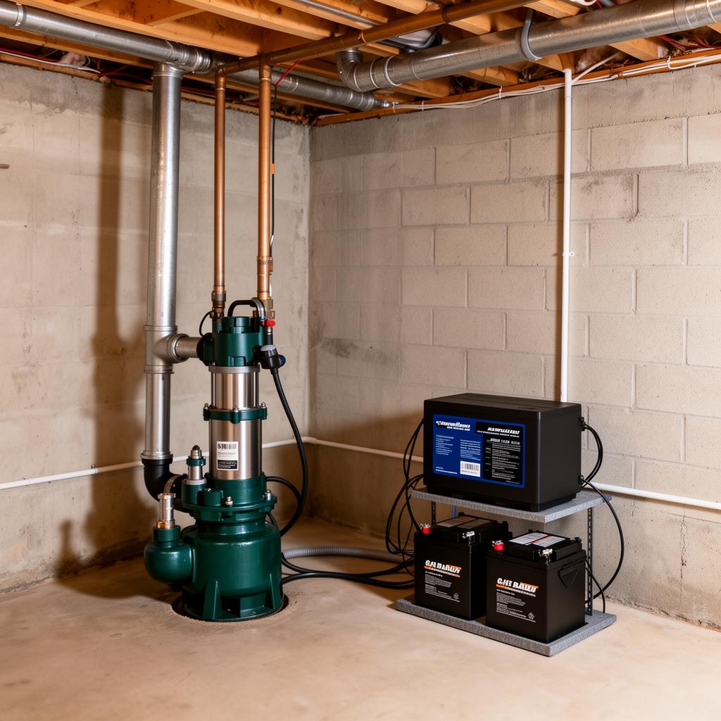 Battery backup sump pump system installation