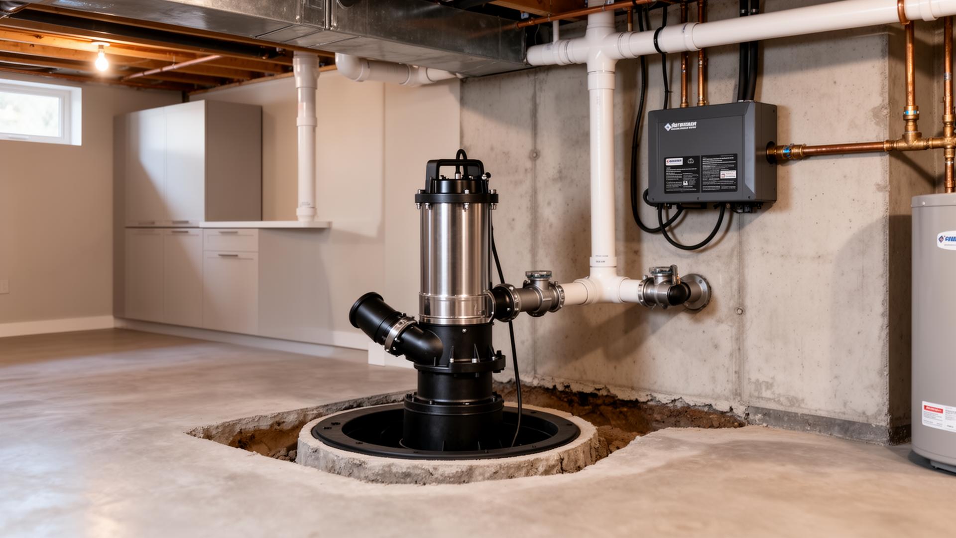 Completed sump pump installation with backup system
