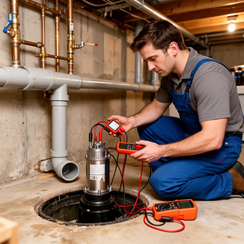 Sump pump diagnostic testing with multimeter