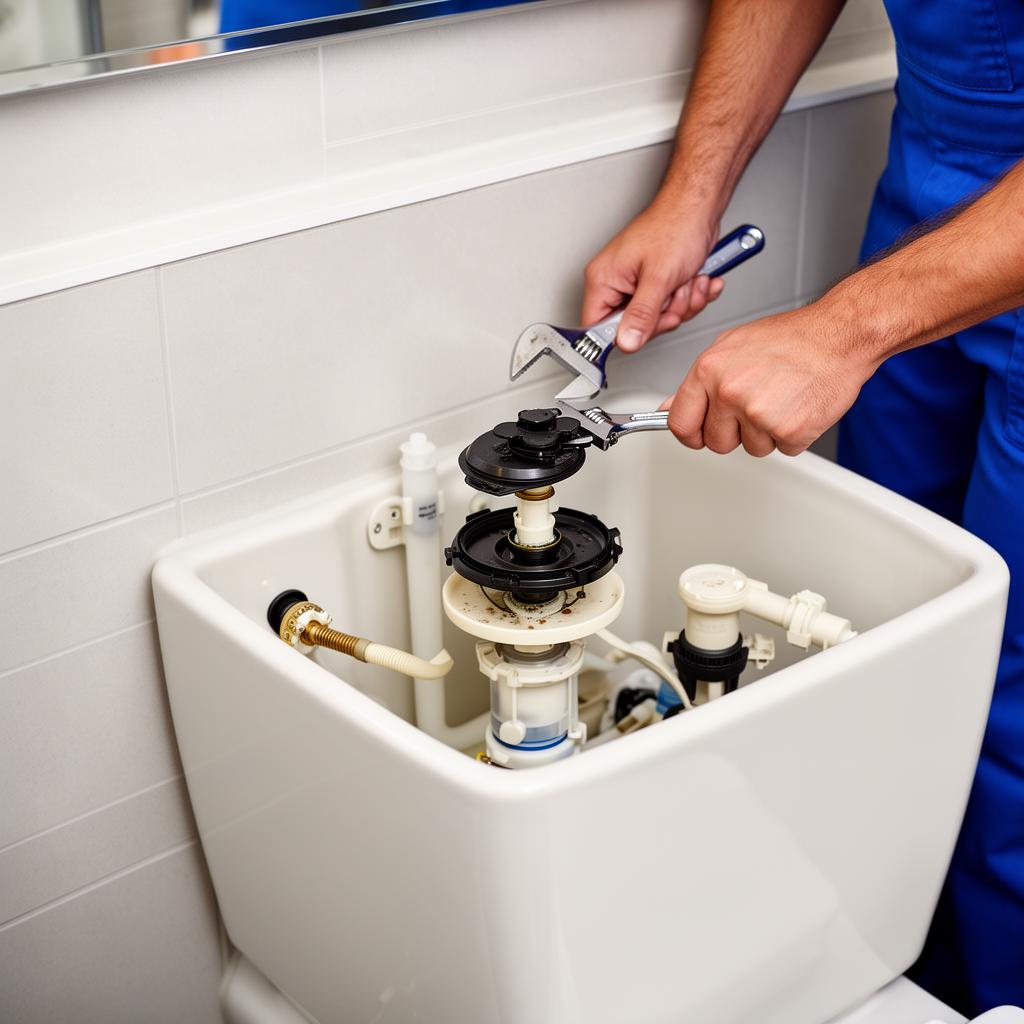Toilet tank repair by licensed plumber