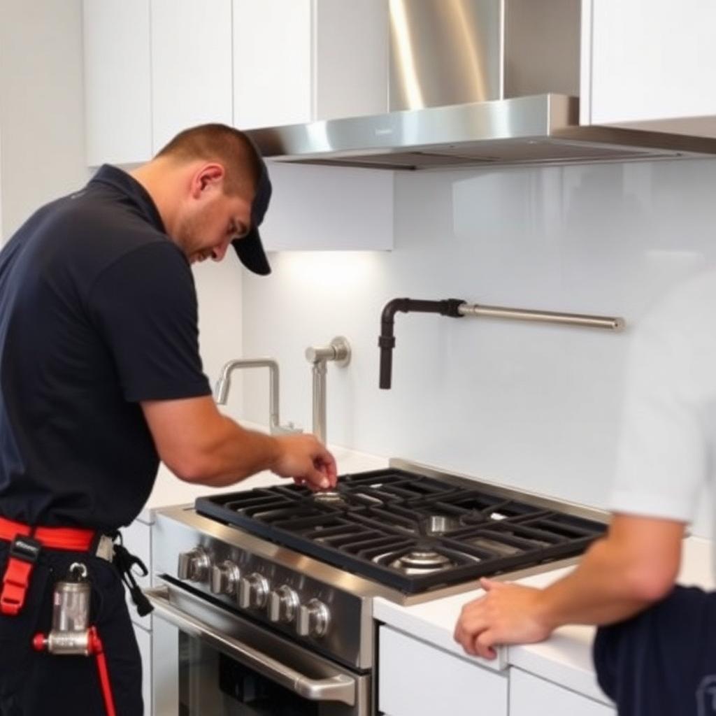 Gas fitter connecting gas line in Vancouver home