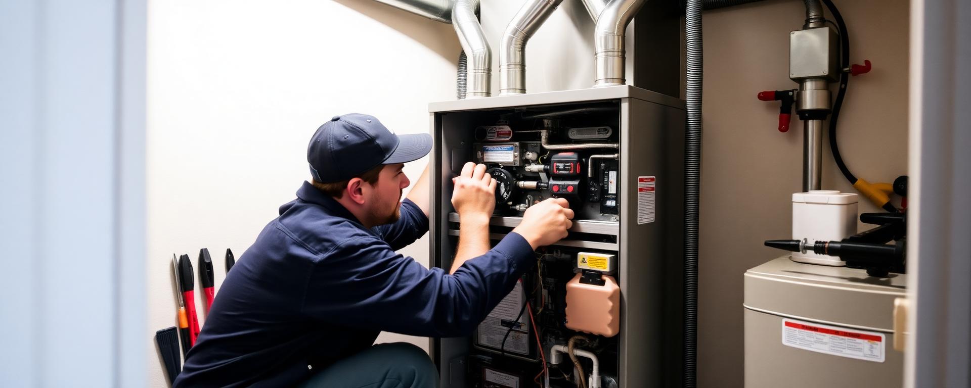 Heating contractor servicing furnace in Vancouver