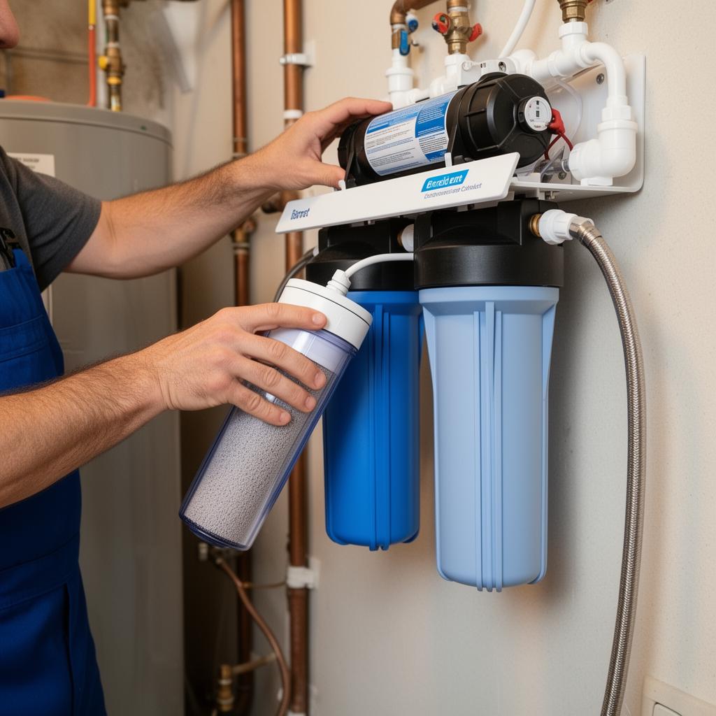 Water filtration system filter replacement and maintenance